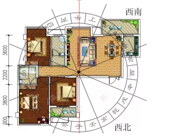 无论审视山水大格局还是建筑内外形的小格局，其追求目的是获得迎气、纳气、聚气、藏气的养生环境